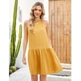 thumbnail image 3 of Fiophy 100% Linen Dress Halter Neck Sleeveless Summer Casual Ruffle Midi Beach Dresses, Yellow,S, 3 of 8