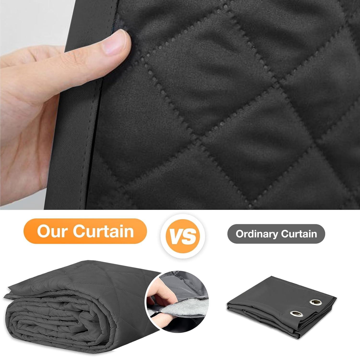 Lapalife Quilted Thermal Insulated Curtain Liner for Winter, Functional Heading Light Heat Sound Cold Blocking Winter Curtain Door Curtain for Living Room Bedroom, 1 Panel