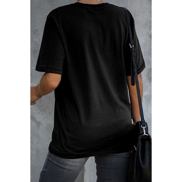 ABPHQTO Camiseta gráfica con estampado de calavera informal negra para mujer