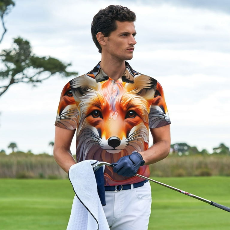 Cauagu Color Splash Fox Portrait Print Men's Polo Shirts, Short