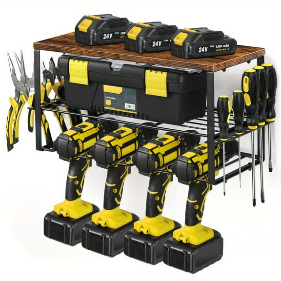 ​​Wall-Mounted Tool Storage Box | 18" Wide, 220lb Capacity | 3-Tier with Drill & Screwdriver Holders | Garage & Workshop Use​​