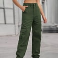 thumbnail image 4 of Bigersell Women High Waisted Cargo Pants Multiple Pockets Regular Straight Jeans Wide Leg Pants Button Closure Stretch Denim Jeans Pants Army GreenM, 4 of 6