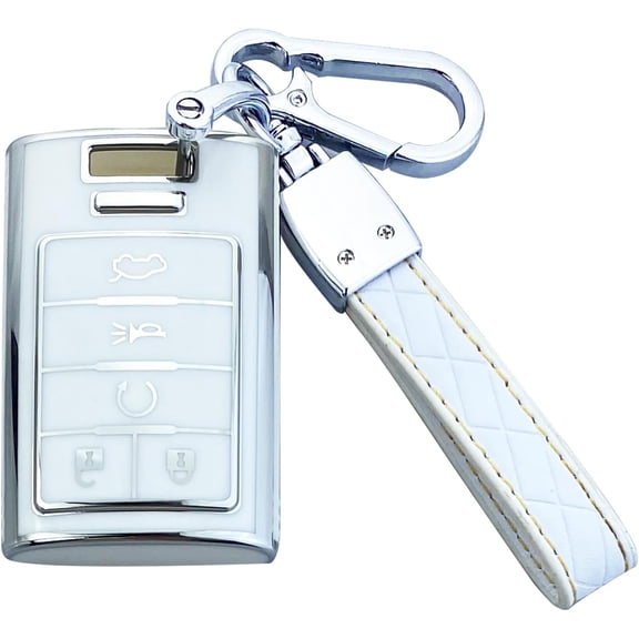 Key Fob Cover Compatible with Cadillac SRX ATS ELR XTS 2010-2015 Keychain Case Holder Protector,White