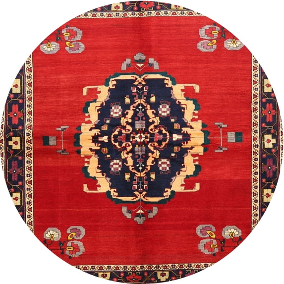 Ahgly Company Indoor Round Traditional Brown Medallion Area Rugs, 4' Round