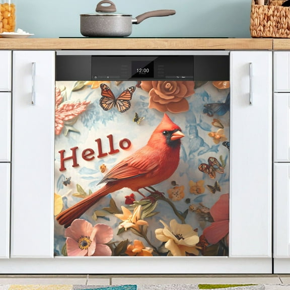 Ryvnso Cardinal in Flower Dishwasher Magnetic Refrigerator Magnet Cover Kitchen Home Decorative 23"x26"