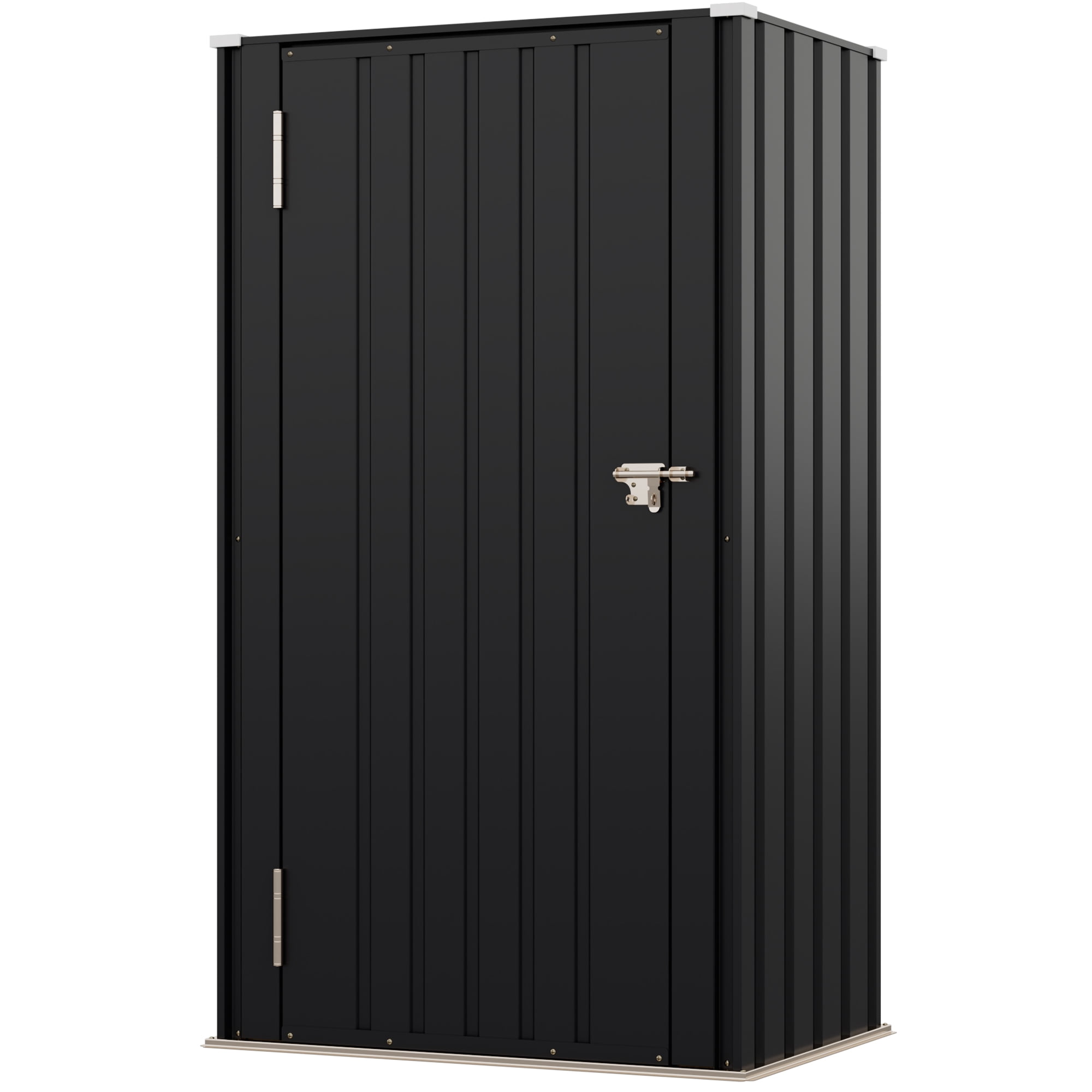 Patiowell, 21cu.ft Black Metal Storage Shed - Lockable All-Weather Garden Shed for Tools/Trash Bins