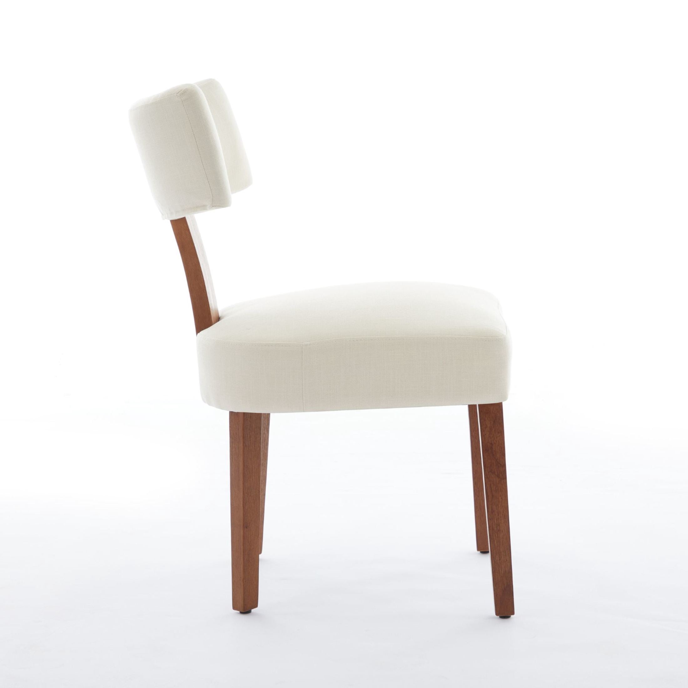 Noble House Veltria Modern Linen Upholstered Dining Chairs with Curved Back, Rubber Wood Legs, Beige, Set of 2