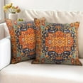 thumbnail image 2 of Boho Orange Blue Throw Pillow Covers 18x18 inch Set of 2, Bohemian Carpet Double Sided Pattern Soft Plush Cushion Cover for Couch Sofa Bed Decorative, Only Pillowcase (No Insert), 2 of 6