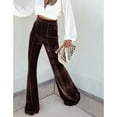 thumbnail image 2 of Pantalones de mujer de cintura alta pantalones de color puro pierna ancha casual cómodo para el hogar al aire libre marrón L, 2 of 6