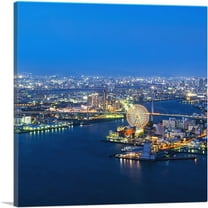 ARTCANVAS Osaka Japan Blue Skyline Square Canvas Art Print - Size: 18" x 18" (0.75" Deep)