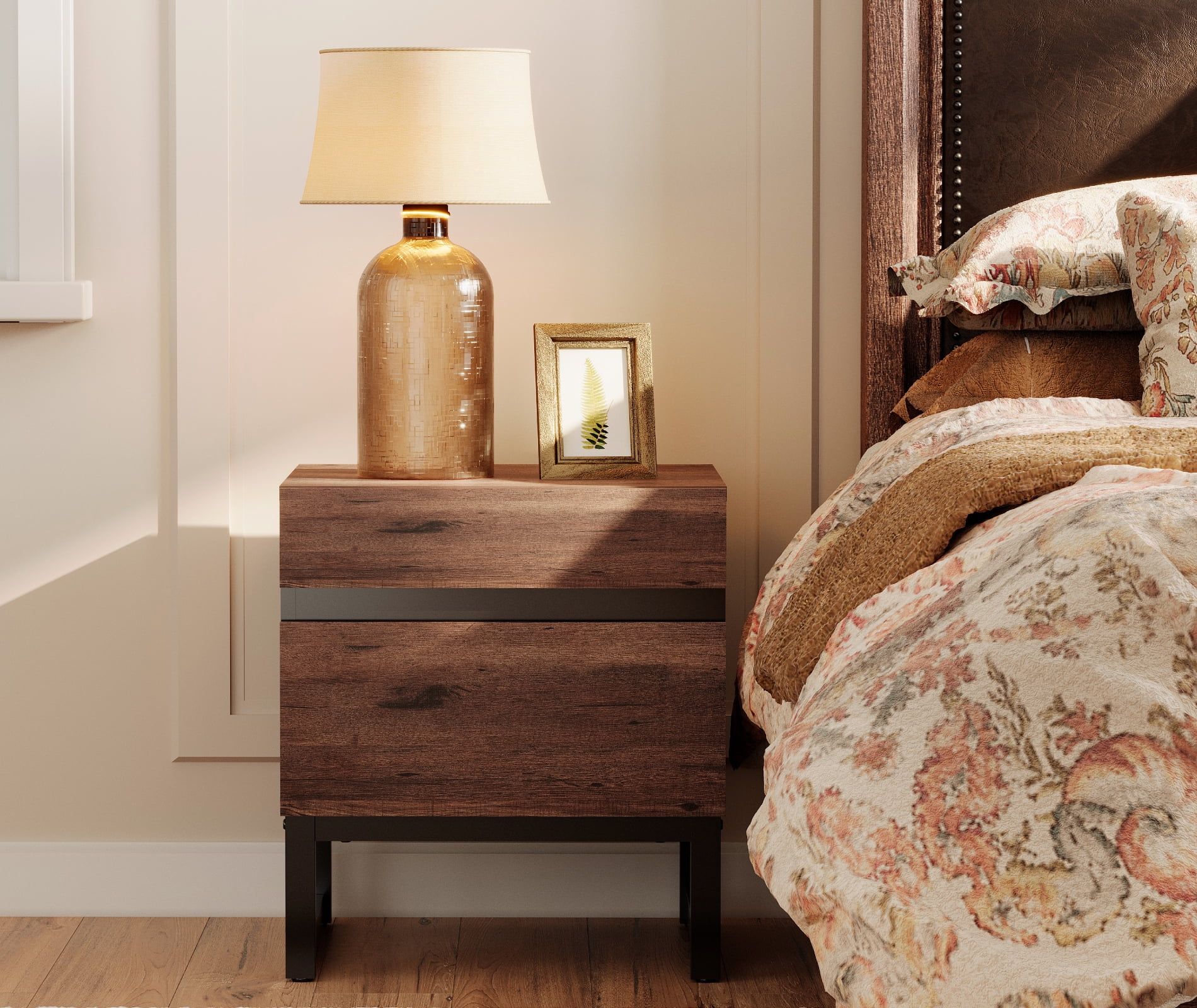 WAMPAT Modern End Table With 2 Drawers - Compact Sofa Side Table & Nightstand For Living Room & Bedroom