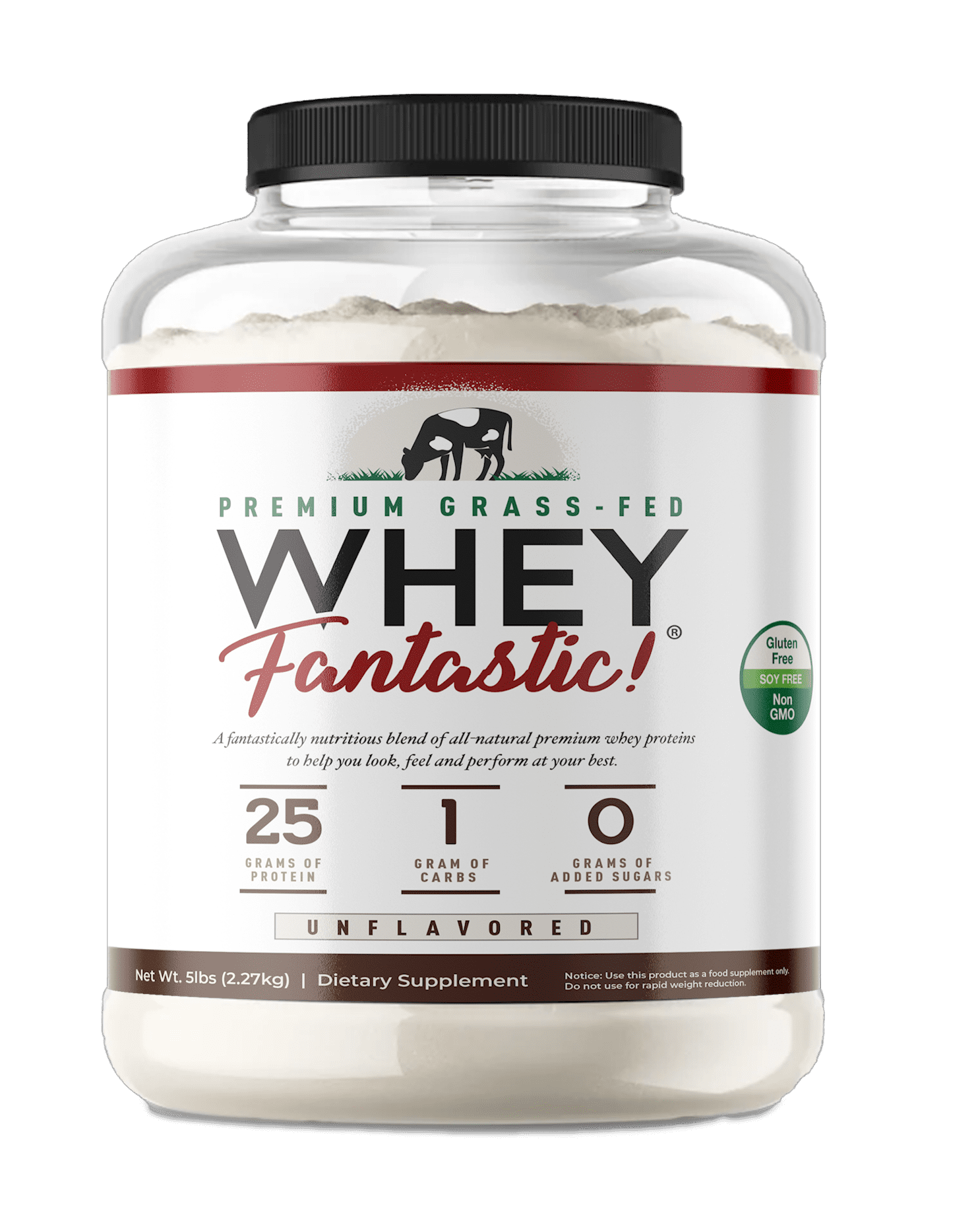 Whey Fantastic 5LB Grass Fed Whey Protein Unflavored, Optimum Blend