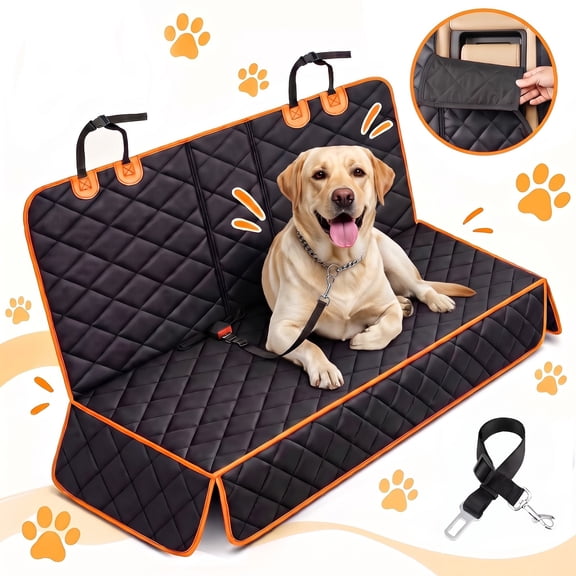 Dog Car Seat Cover-Slipproof & Waterproof Dog Car Bench with Seatbelt Pet Car Seat Protector and Scratch-Resistant Dog Car Back Seat Protection