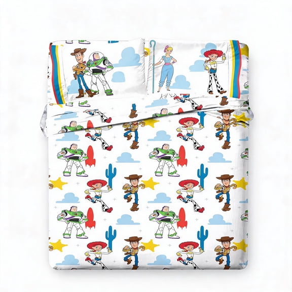 Cartoon Sheet Set with Fitted and Flat Sheets and Pillowcase Ultra-Soft Bedding White 4 Piece Queen