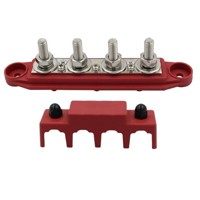 Power Distribution Block with Cover 250 Amp Rating Bus Bar Pair Fit for Car Red M8