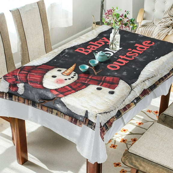 BZSMCE Square Tablecloth Adorable Smiled Snowman Pattern Tableclothes