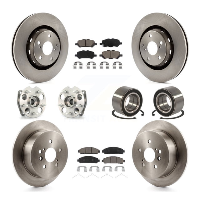 Transit Auto Front Rear Wheel Hub Bearings Assembly Disc Brake Rotors and Ceramic Pads Kit (10Pc) for Car 2009-2016 Toyota Venza AWD - Left Right Side (Driver Passenger) KBB-117324