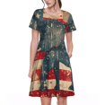 thumbnail image 1 of Fotbe Robe Vintage Drapeau Américain Motif Éléphant Décontractée Mode Femme Manches Courtes Robe Maxi Robe T-Shirt Rayée Longue à Blocs de Couleur, 1 of 6
