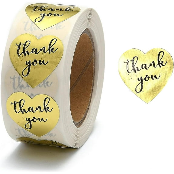 1 Roll 1 Inch Thank You Stickers Self-Adhesive Kraft Paper Gift Tag Stickers Adhesive Labels for DIY Projects Diaries and Art Supplies Heart Shape Gold Heart: 25x25mm 500pcs/roll