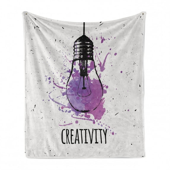 Watercolor Soft Flannel Fleece Throw Blanket, Creativity Texting with Hanging with Brushstroke Effects Hipster, Cozy Plush for Indoor and Outdoor Use, 70" x 90", Purple Black Coconut, by Ambesonne