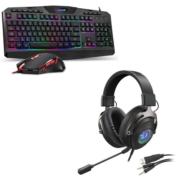 Redragon S101 Gaming Keyboard Mouse Combo and H389 Wired RGB Gaming Headset