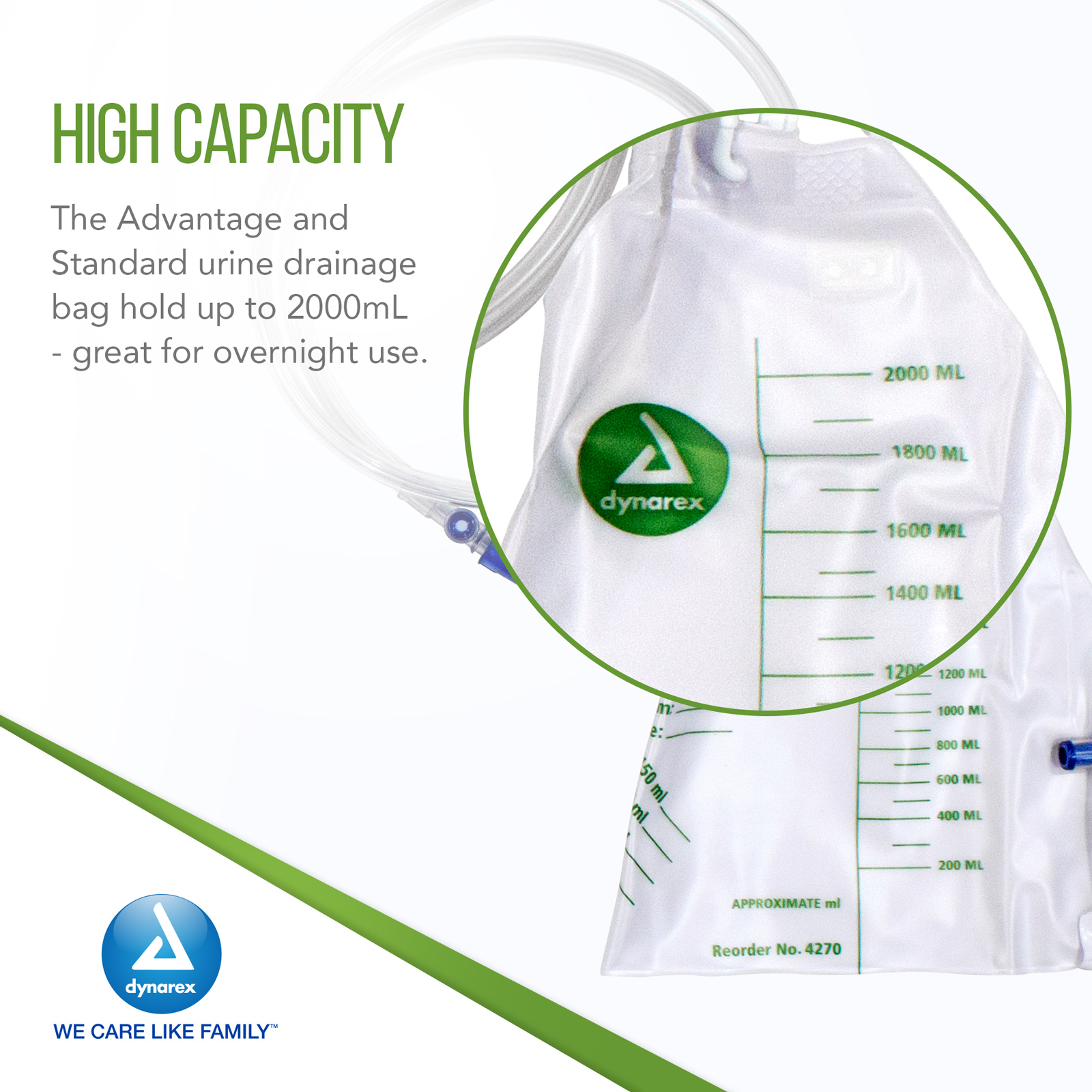 Dynarex Advantage Urinary Drainage Bag, Teardrop-Shaped Urine Bags for Men & Women, Anti-Reflux Chamber, No-Needle Sample Port, Universal Hanger, Vinyl Urinary Bags with Markings, 2000ml, 20 Count