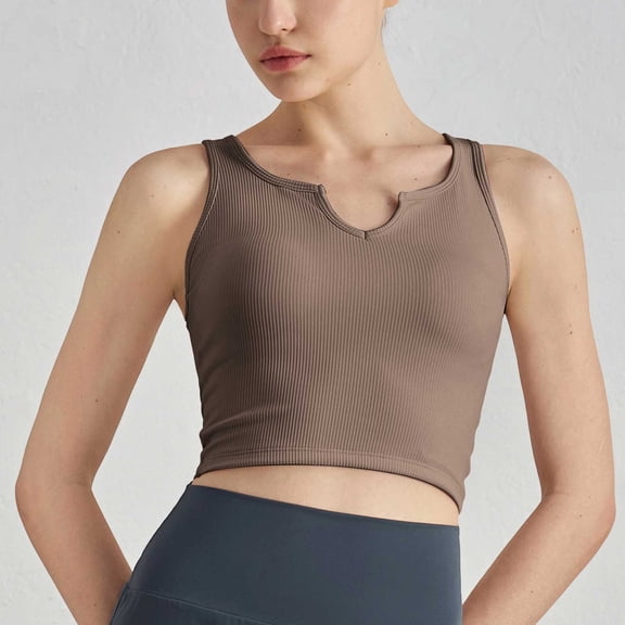 Lopecy-Sta Women's Ribbed Notch Neck Sports Bra Top U-Neck Padded Workout Tank,Slim Fit Seamless Yoga Bra,Soft Stretchy Activewear for Gym