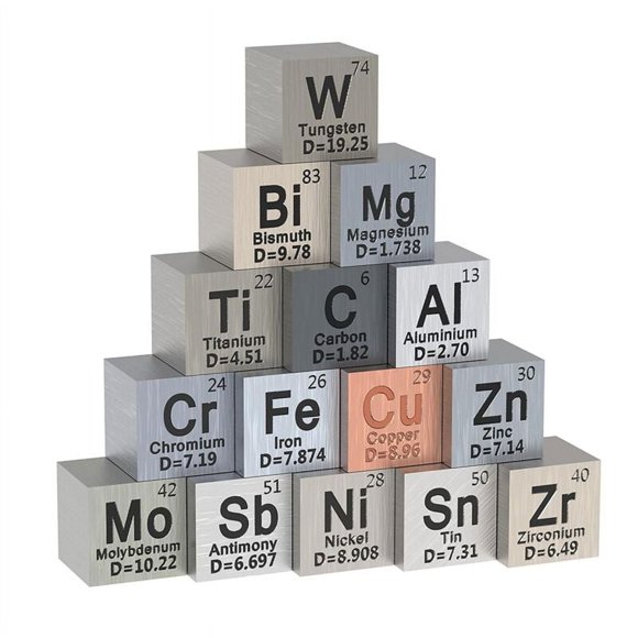 15 Pcs Cubes d'Éléments Métalliques - Ensemble de Cubes de Densité pour 1 Collection de Tableaux Périodiques des Éléments - Tungstène Pur Carré (10 mm)