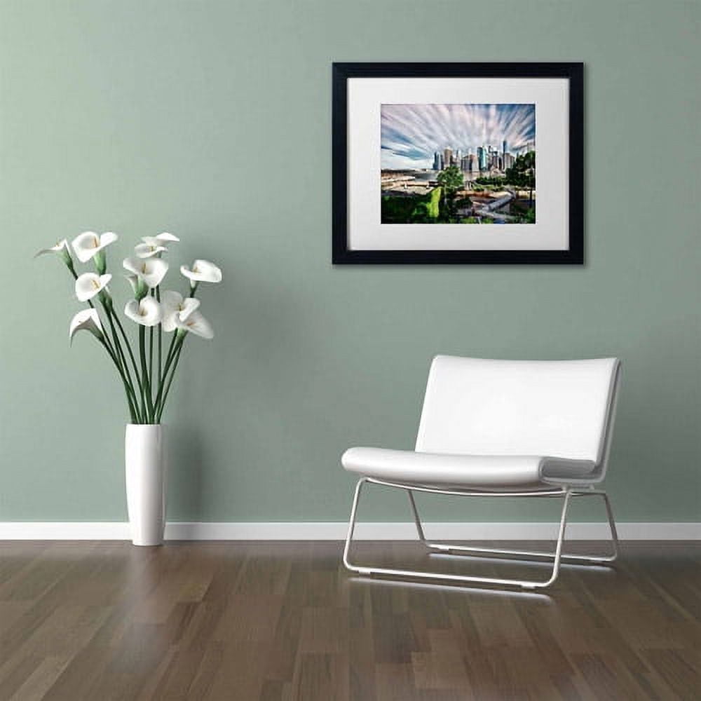 Trademark Fine Art "Brooklyn Bridge Park and Financial District - III" Canvas Art by David Ayash, White Matte, Black Frame