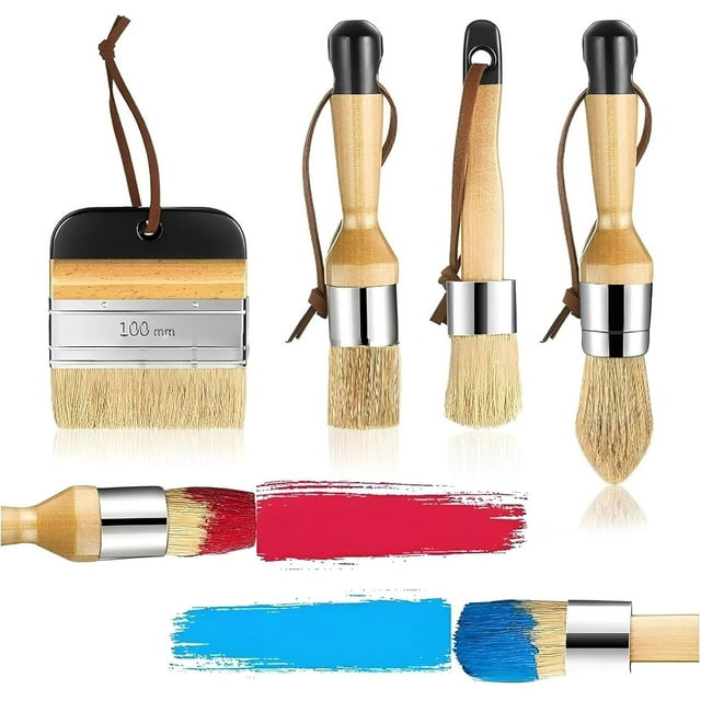 Pinceaux à Craie, 4 Pcs Pinceaux Brise Naturelle, Pinceau de Peinture pour Meubles en Bois