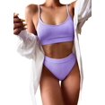 thumbnail image 1 of Ensemble Bikini String Taille Haute Côtelé 2 Pcs pour Femmes, 1 of 6