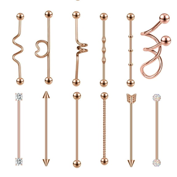 ZS 12Pcs/Set 14G Spiral Industrial Barbell Earring Ball Cartilage Industrial Piercing Earring