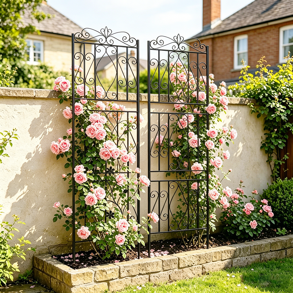 2pcs Black Metal Garden Trellis Rose Grapes Plant Trellis Outdoor Screen,19.7x71.6 inch