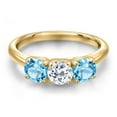 thumbnail image 3 of Gem Stone King 18K Yellow Gold Plated Silver White Topaz and Swiss Blue Topaz Engagement Ring for Women | 1.90 Cttw | Round 5MM | Gemstone November Birthstone | Size 8, 3 of 6