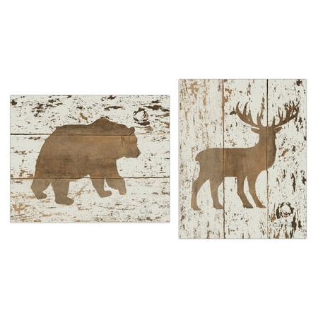 Rustic Lodge Deer - Rustic Cream and Brown Deer and Bear Set; Cabin Lodge Decor; Two 11x14in Unframed Paper Posters (Printed On Paper, Not Wood)