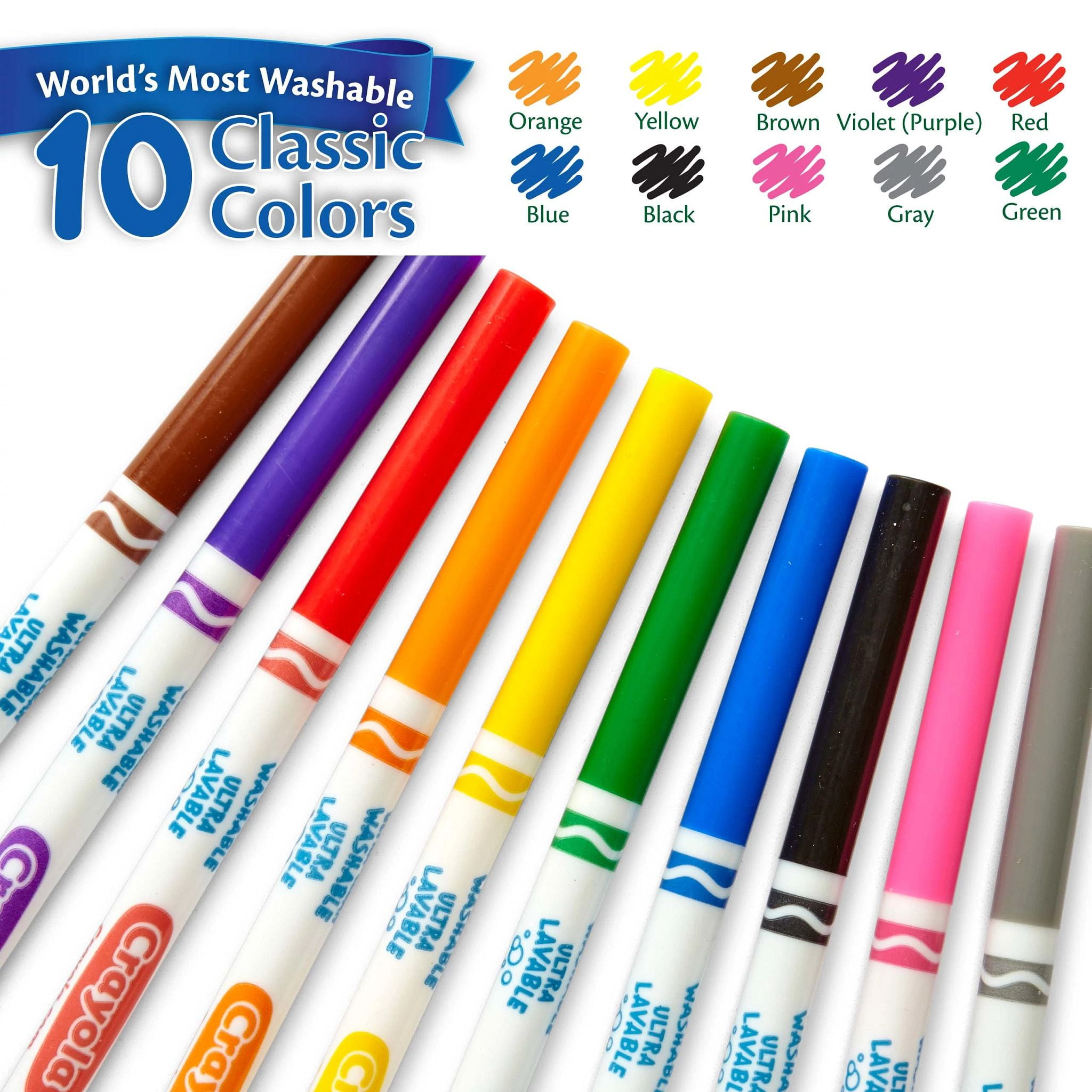 Crayola 10ct Ultra-Clean Washable Fine Line Markers, Assorted Colors, 24 Pack, Bulk School Supplies