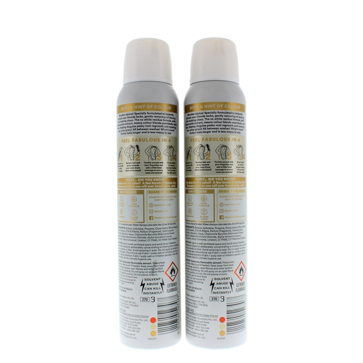 Batiste Dry Shampoo Blonde (2 pack)  6.73 oz/ 200 ml EACH Bottle