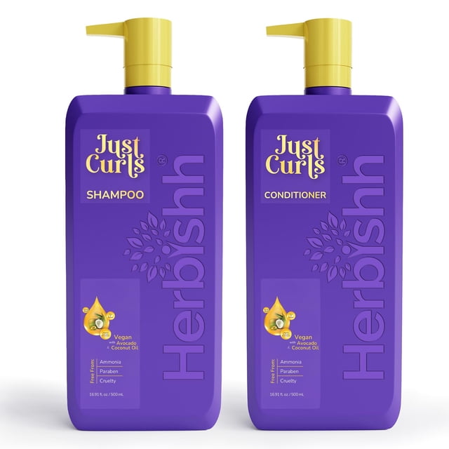 Herbishh Just Curls Coconut & Avocado Oil Infused Shampoo and Conditioner Set, Sulfate-free Vegan Kit for Curly, Nourished, Smooth Hair
