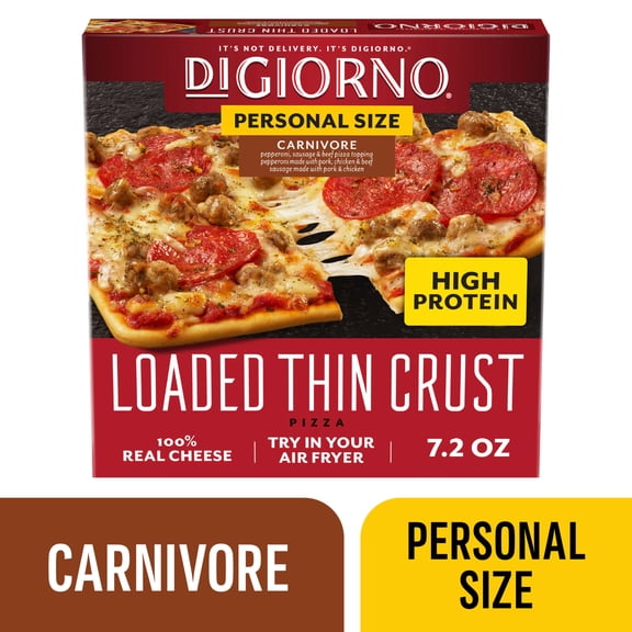 DiGiorno Frozen Pizza, Loaded Thin Crust Personal Size Carnivore Pizza, 7.2 oz (Frozen)