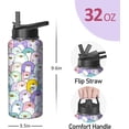 thumbnail image 2 of 32oz Cute Dinosaur Water Bottle, Stainless Steel Insulated Tumbler with Handle & Flip Straw, Travel Sports Mug Gift for Women Kids, 2 of 6