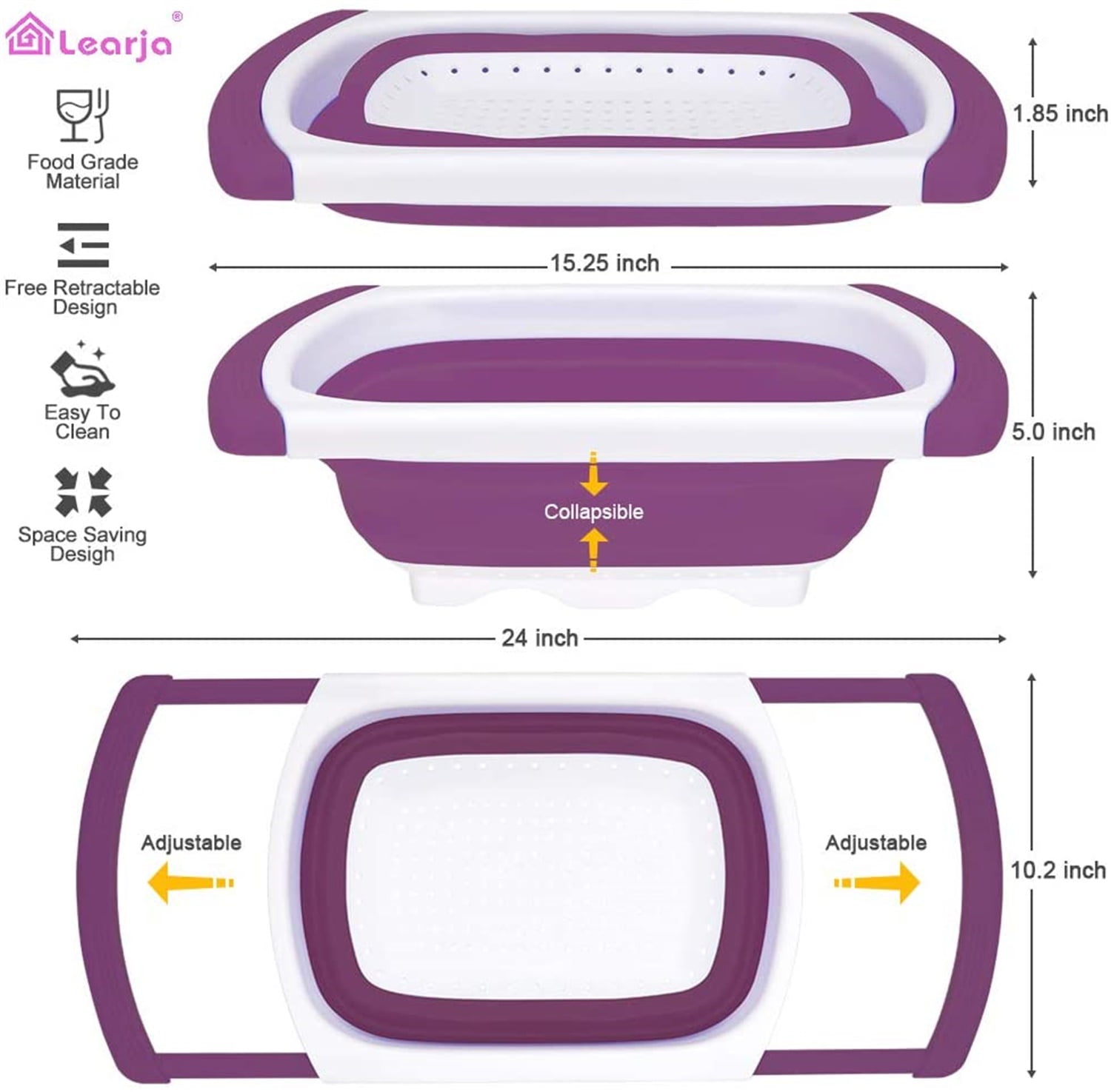 Kepooman Kitchen Over The Sink Collapsible Colander Strainer with Extendable Handles for Vegetable Fruit, Purple Kepooman Kitchen Over The Sink Collapsible Colander Strainer with Extendable Handles for Vegetable Fruit, Purple