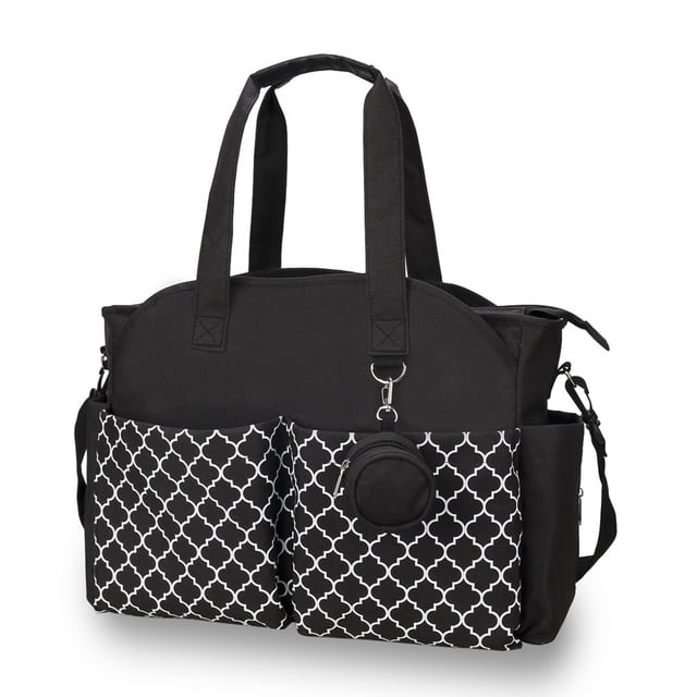 HLONK Diaper Bag Tote with Pacifier Holder Case for Mom and Dad Multi-Function Travel Diaper Bag with Adjustable Shoulder Strap and Insulated Pockets Black