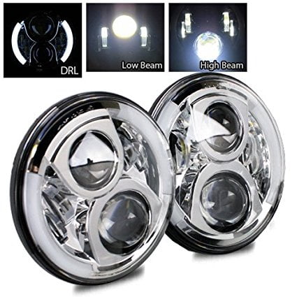 Chrome Halo Led (New world Motoring 7 Inch Round Hi/Lo beam CREE LED 80W Chrome Headlight with Halo Angle Eyes and DRL Halo for 97-15 Jeep Wrangler JK TJ LJ - 1)