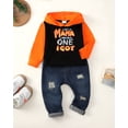 thumbnail image 2 of 12 Months Baby Boys Outfits 18 Months Boys Fall Winter Clothes Toddler Boys Long Sleeve Letter Print Hooded Top Jeans Pants 2PCS Set Orange, 2 of 7