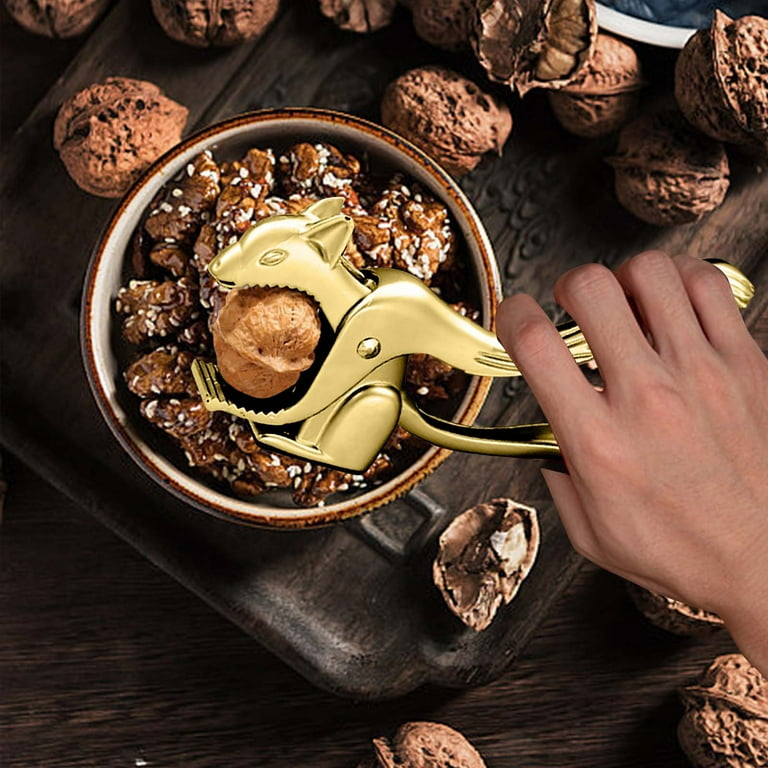 gold Zinc Alloy Walnut Nutcracker Tool With Squirrel Design