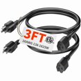 thumbnail image 1 of Cable de extensión, enchufe SAF, paquete de 2, 3 pies, negro, para exteriores, 16 AWG, 13 A., 1 of 7