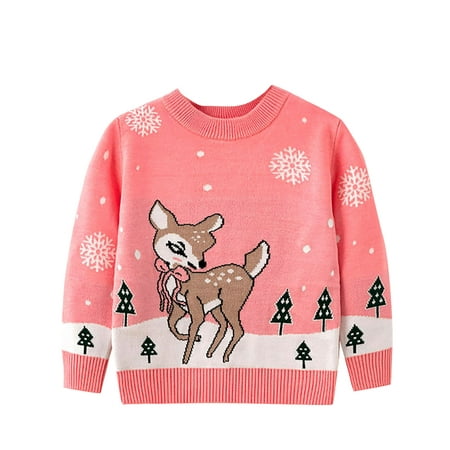 

Yubatuo Toddler Youth Teen Boys Girls Christmas Cartoon Knit Print Sweater Knitwear Baby Boy Clothes Pink 130