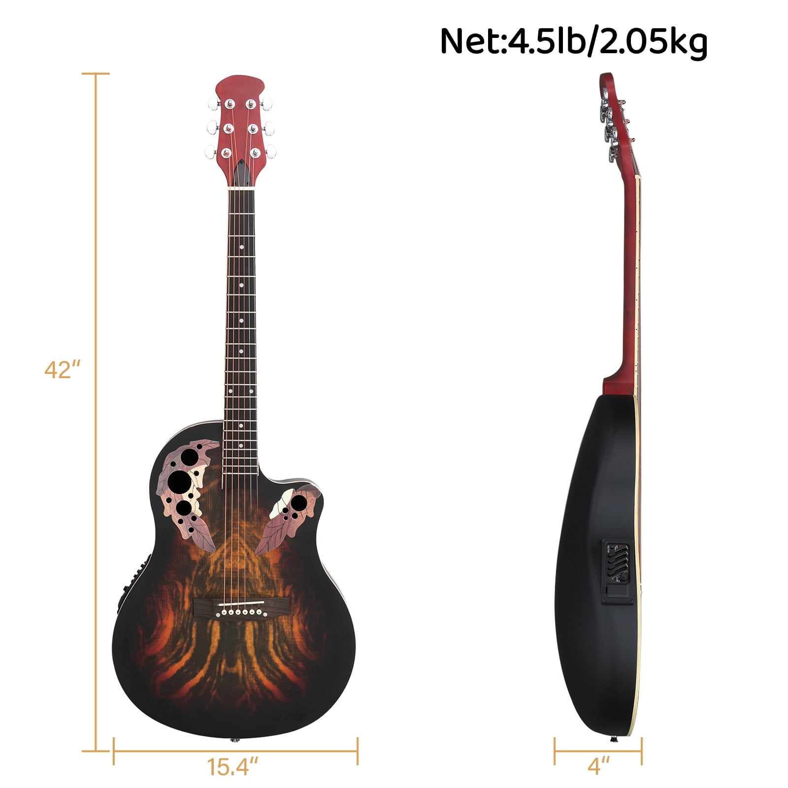 41 inch Full-Size Cutaway Acoustic-Electric Guitar Grape Voice Hole Spruce Top Round Back Sunset Color