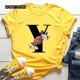 thumbnail image 3 of Venta caliente de flores de gran tamaño 26 letras en inglés negro moda tendencia estampado hombres y mujeres Casual camiseta amarilla de manga corta, 3 of 5