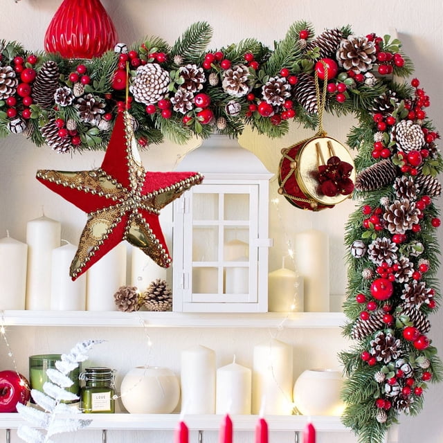 mfyjkho Adorno festivo de tela - Decoración colgante roja suave para árbol, repisa o corona - Diseño de tela resistente para interiores y exteriores - Tamaños de 16,5 y 9,4 cm